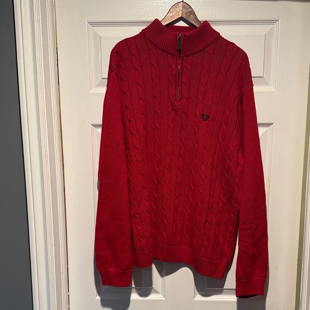Chaps Men's‎ Red Cable Knit Zip-Up Sweater